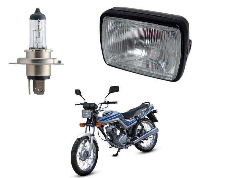 Imagem de Farol Completo + Lâmpada H4 Cg Titan Today Ml 125 Ano 1983 Até 1999 Bloco Aro Preto Carcaça