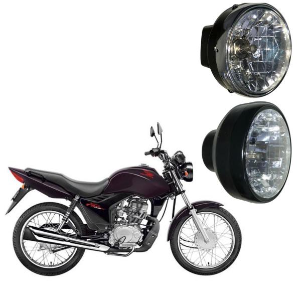 Imagem de Farol Completo Titan KS/ES/FAN 125 2012 Aro Cromado/Preto Com Lâmpada H4 Branco Quente Moto