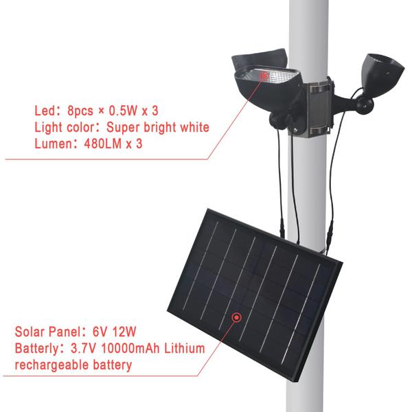 Imagem de Farol de bandeira solar KARLIOBE para mastro de bandeira de 5-12 m com 3 holofotes