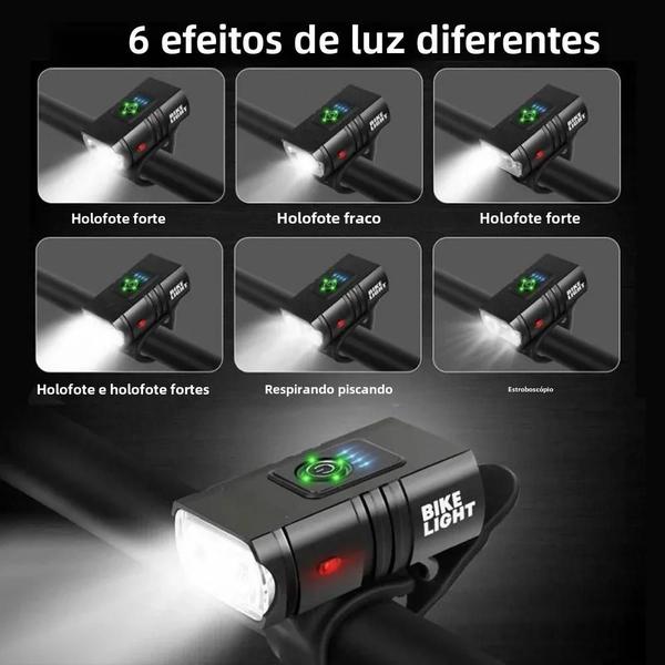 Imagem de Farol de Bicicleta Recarregável 1000LM - LED 2T6 USB - MTB e Mountain Bike