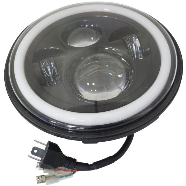 Imagem de Farol de Led 7 Pol Angel Eye 60W Drl Seta Jeep Troller Fusca Kombi Wrangler Harley Rayx Lt1013