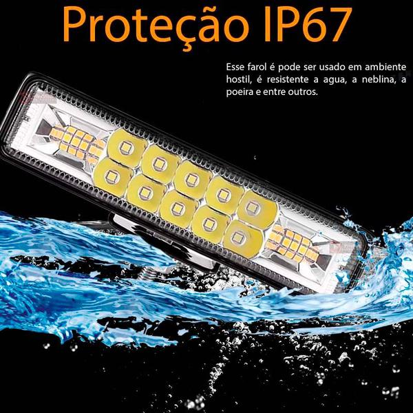 Imagem de Farol De Milha Barra Aux 48w Led Branco Frio + Ambar Guincho Moto Carro Neblina C/ 3 Modos - Strobo / Pisca