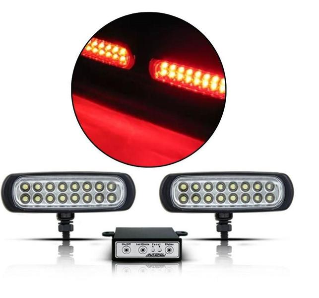 Imagem de Farol de Milha Slim Estrobo Preto 16 Leds Vermelho 12v