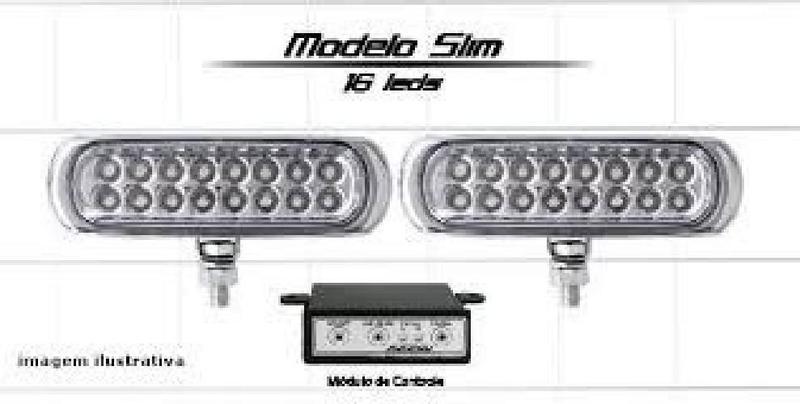 Imagem de Farol de Milha Strobo Slim 16 Leds Amarelo Corpo Cromado