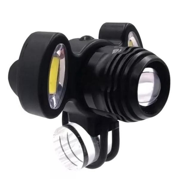 Imagem de Farol Lanterna Bike 3 Focos Led T6 Com Zoom Recarregável