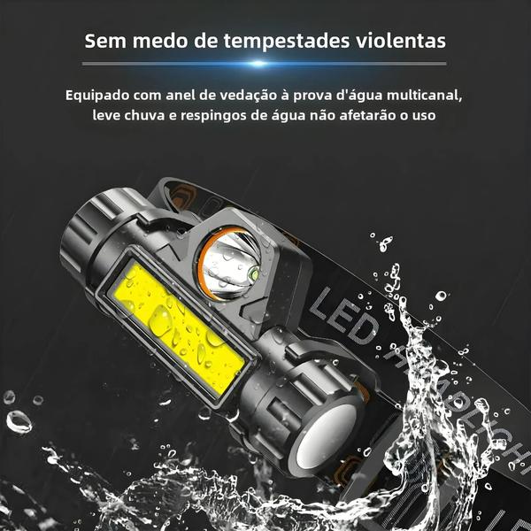 Imagem de Farol LED COB Recarregável e Magnético - À Prova D'Água - Ideal para Pesca e Atividades ao Ar Livre