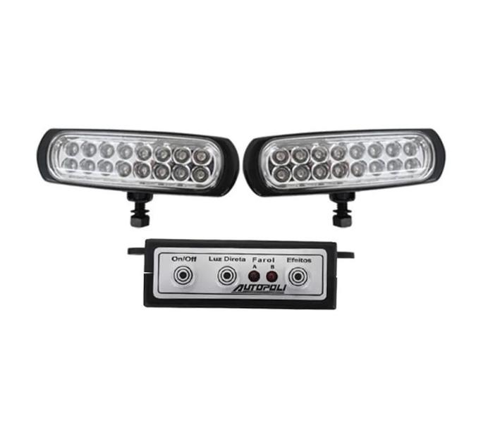 Imagem de Farol Milha Estrobo Safetycar Branco Luz Milha Slim 16 Leds