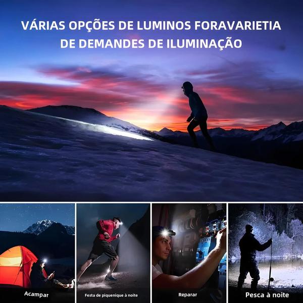 Imagem de Farol Recarregável LED 1000LM - 3400mAh, USB-C, Magnético - Ideal para Camping e Trabalho