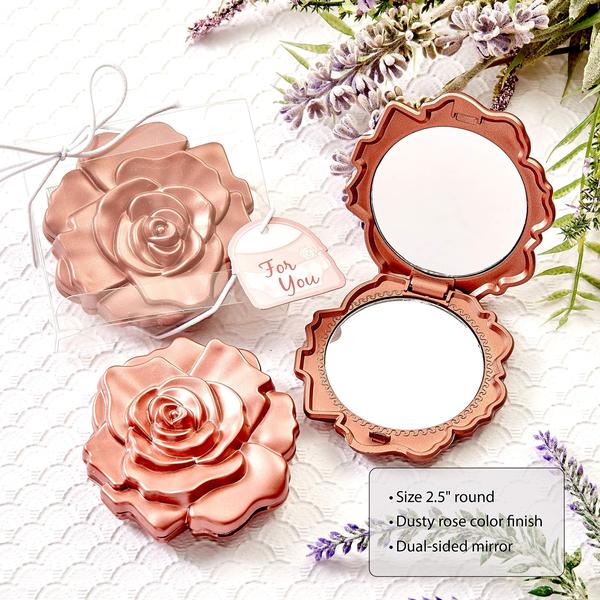 Imagem de FASHIONCRAFT Dusty Rose Realistic Rose Design Espelho Compacto  2.5 "Round Travel Makeup Mirror, Party Favor, Wedding Favor (Pack de 20)