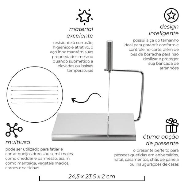 Imagem de Fatiador Cortador Fio Aço Inox Multifuncional Queijo Manual Mimo