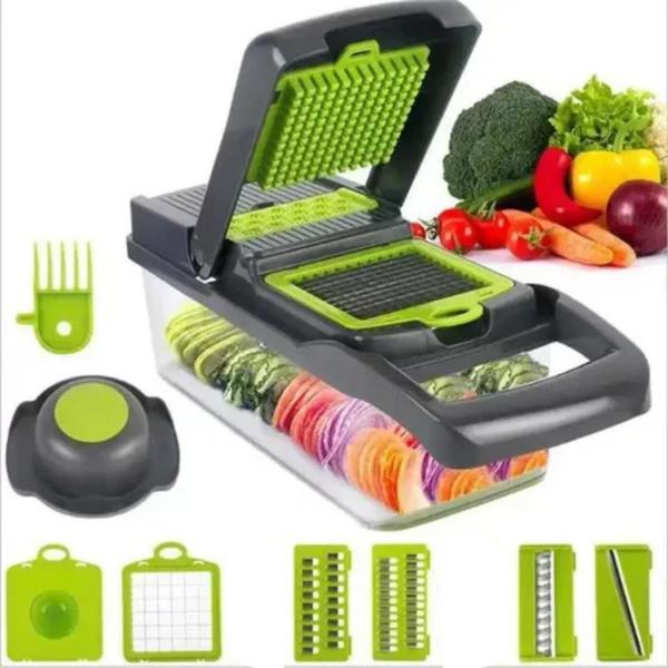 Imagem de Fatiador de Legumes Cortador Inox Frutas Verduras Novo Nicer 11 em 1 Multifuncional