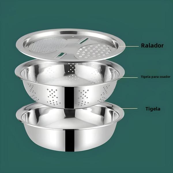 Imagem de Fatiador Multifuncional de Aço Inoxidável para Frutas e Vegetais - Com Tigela