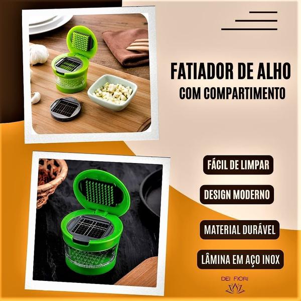 Imagem de Fatiador Picador Alho C/ Compartimento Compacto Lâmina Inox