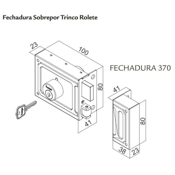 Imagem de Fech. Sobrepor - 370 Trinco Rolete p/ portão de Bater - 0342