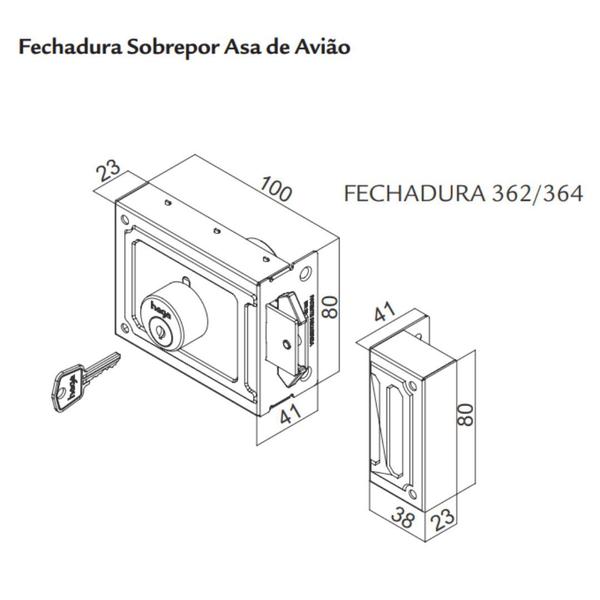 Imagem de Fech. Sobrepor Lingueta Asa de Avião p/ portão Correr - 0336