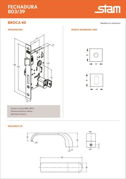 Imagem de Fechaduas stam porta madeira externa 803/39 roseta quadrada