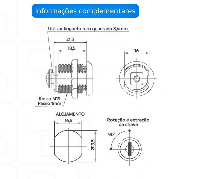 Imagem de Fechadura 0511 P/ Painel Elétrico De Aço Kit 10 Peça Soprano