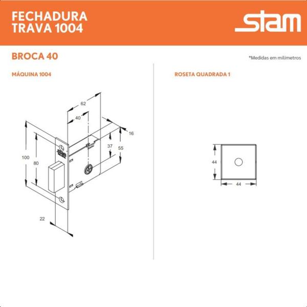 Imagem de Fechadura 1004 Tetra Par Inox Escovado Quadrada Stam