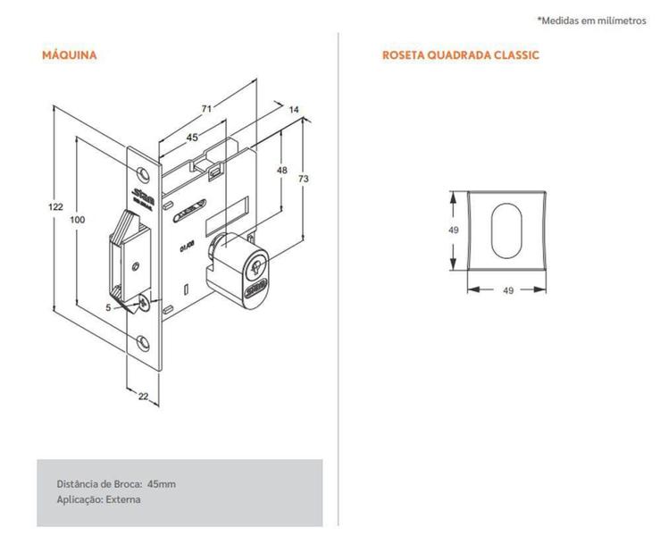 Imagem de Fechadura 1006 para Porta de Bater e Correr Roseta Quadrada Inox Cromado Stam