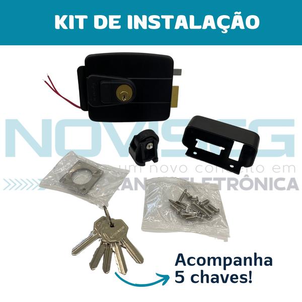 Imagem de Fechadura 12v Com Botão Preta Modelo Ga033 Furação C-90 Hdl Abre Para Dentro Uso Interno/Externo