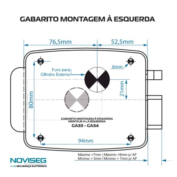 Imagem de Fechadura 12v Sem Botão Preta Modelo Ga034 Furação C-90 Hdl Abre Para Dentro Uso Interno/Externo