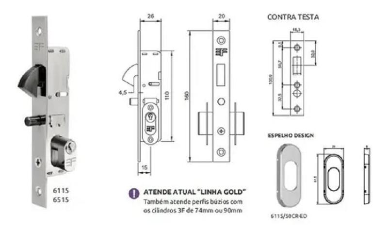 Imagem de Fechadura 3F Correr Bico De Papagaio Linha Gold 6115 Branco