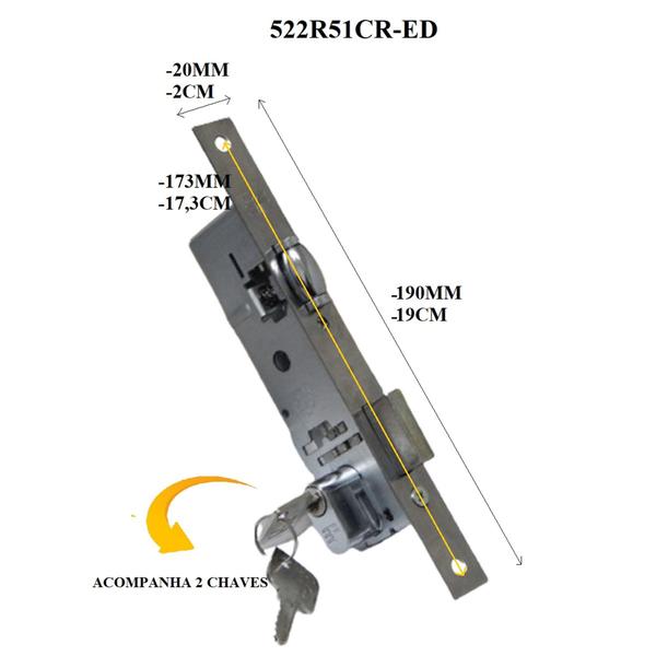 Imagem de Fechadura 3f Rolete Modelo 522r51 Porta Alum. Pivotante 21mm