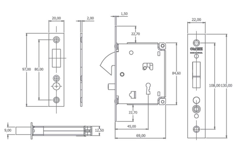 Imagem de Fechadura 4020 St2 45MM Interna Cromada Lafonte