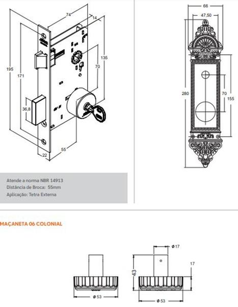 Imagem de Fechadura 55mm Colonial (1500/06, 1501/06, 1510/06, 15020/06, 1501/03) Stam