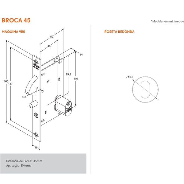 Imagem de Fechadura 950 Porta Correr Externa Roseta Redonda Inox Stam