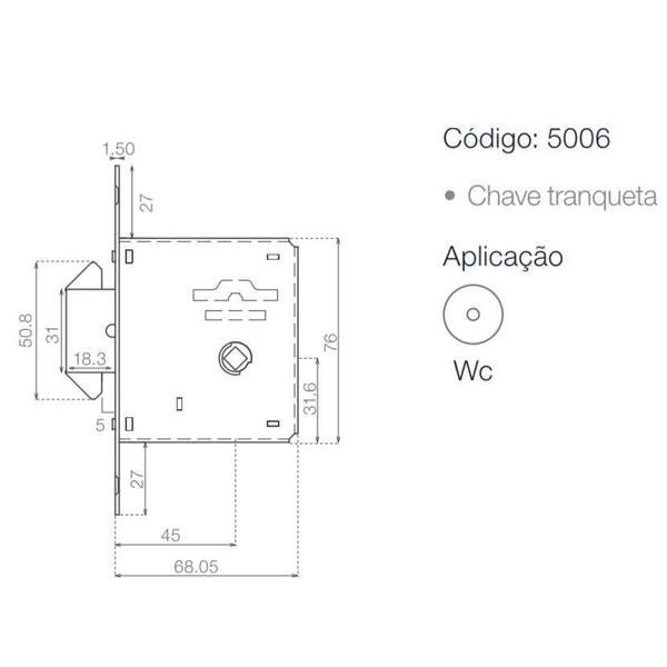 Imagem de Fechadura Arouca Bico Duplo Correr Quadrada Preto Banheiro