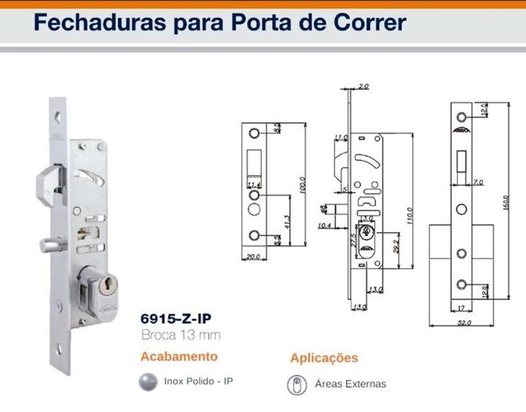 Imagem de Fechadura Arouca Externa 13mm Bico De Papagaio Porta Correr