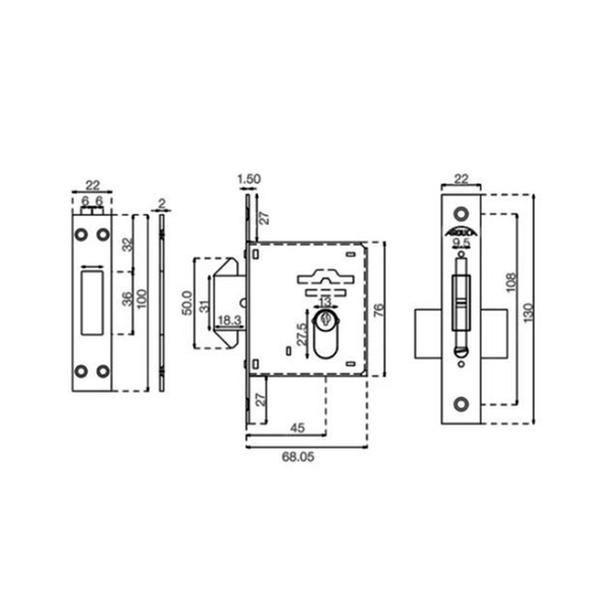 Imagem de Fechadura Auxiliar Arouca Externa Bico Duplo Inox Escovado