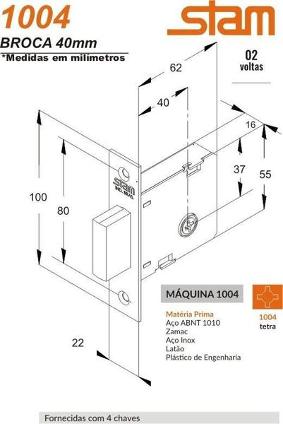 Imagem de Fechadura Auxiliar Oxidado Tetra Stam 1004 Par C/ 4 Chaves