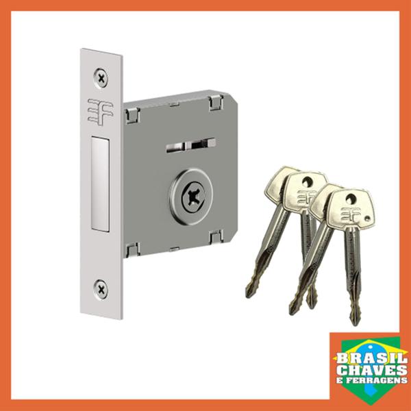 Fechadura Auxiliar para porta Tetra Chave 440CR com 4 chaves Cromada 40mm 3F Imagem de Fechadura Auxiliar para porta Tetra Chave 440CR com 4 chaves Cromada 40mm 3F