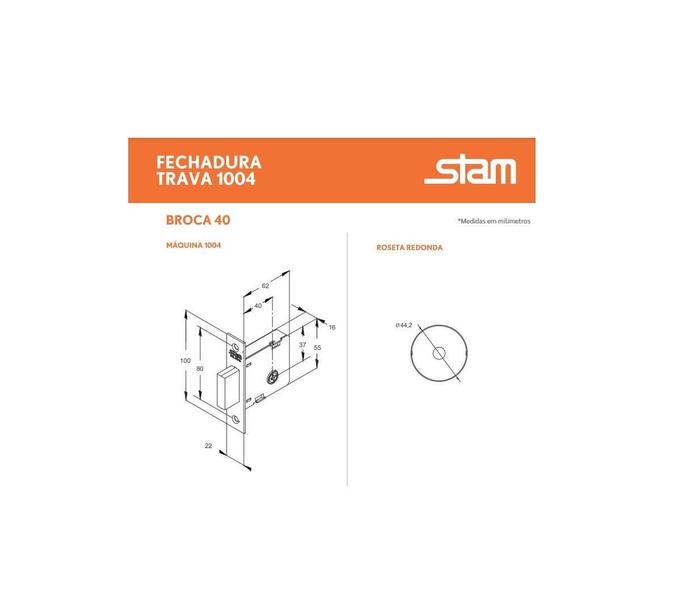 Imagem de Fechadura Auxiliar Stam 1004 Branca 40mm Tetra Dupla Par