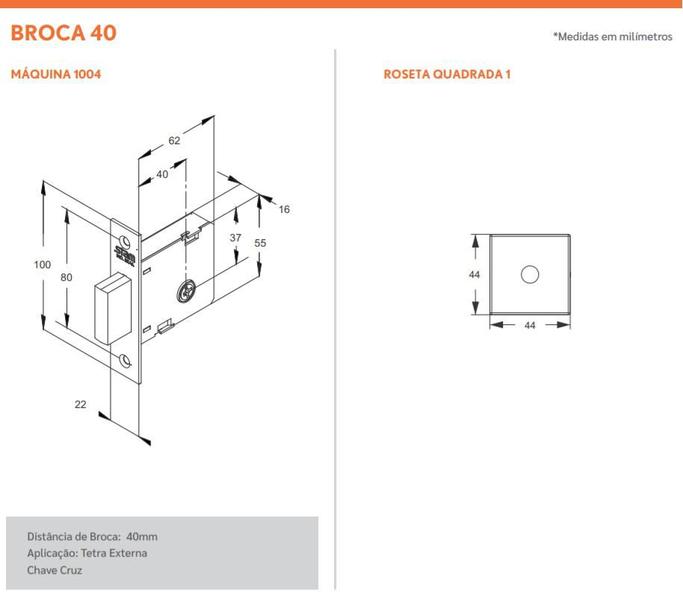 Imagem de Fechadura auxiliar stam 1004 tetra roseta quadrada inox polido kit 2 peças