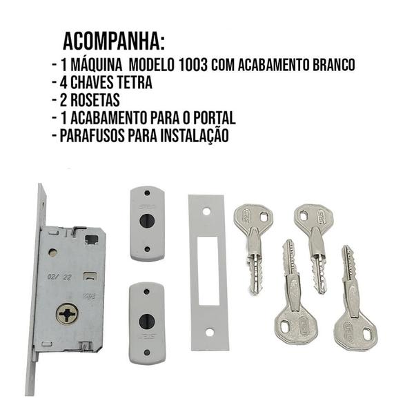 Imagem de Fechadura Auxiliar Tetra 1003 Porta Externa 4 Chaves Branco