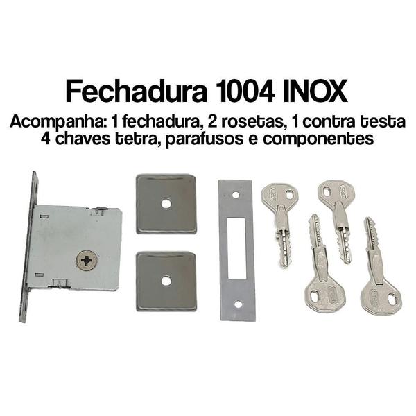 Imagem de Fechadura Auxiliar Tetra 1004 Porta Externa 4 Chaves Inox