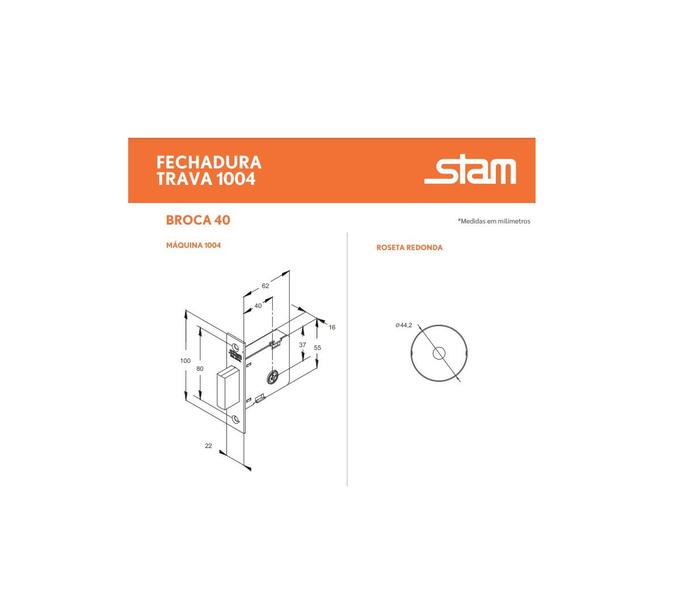 Imagem de Fechadura auxiliar trava segurança tetra stam 1004 branca redonda 40 mm