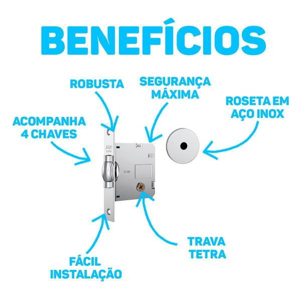 Imagem de Fechadura Auxiliar Trava Tetra Rolete Inox Stam 4 Chaves