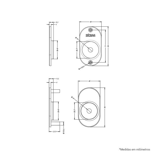 Imagem de Fechadura Banheiro Porta Correr 1006S Espelho Concha Oval