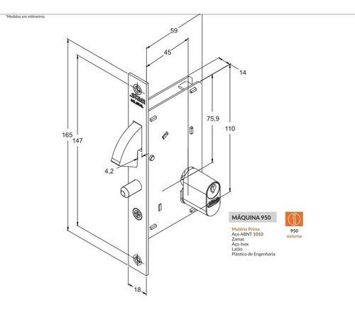 Imagem de Fechadura Bico Papagaio Stam 950 Ros Inox Quadr Porta Correr