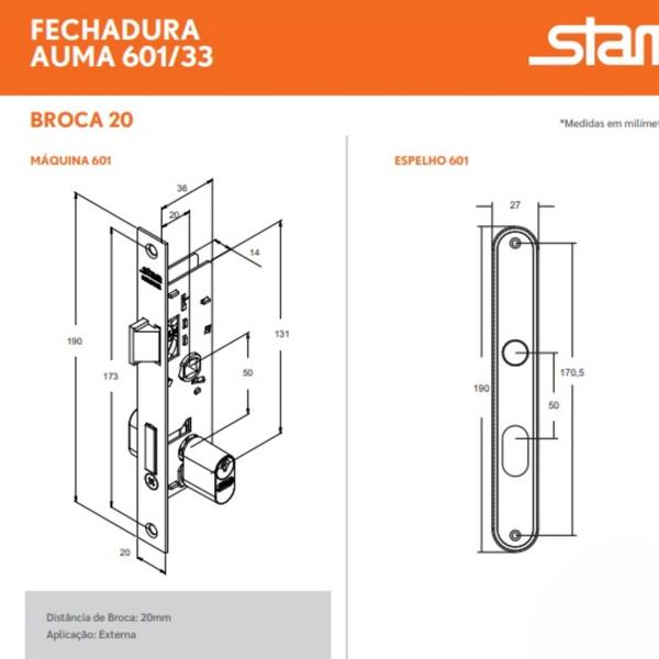 Imagem de Fechadura Branca para Porta de Aluminio Estreita Stam 601 602