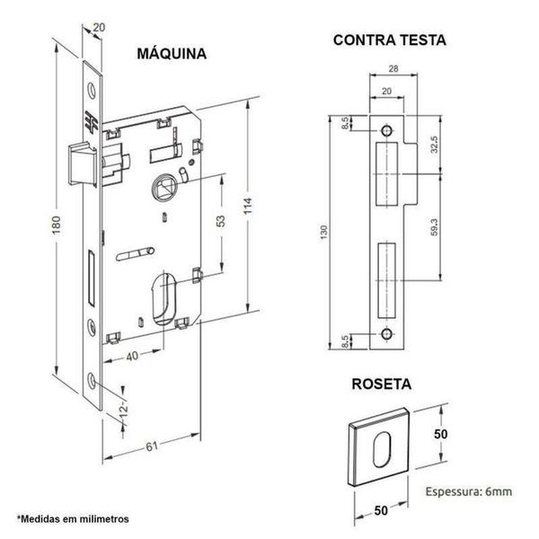 Imagem de Fechadura de Banheiro 740/777 Quadrada Inox Cromada 3F