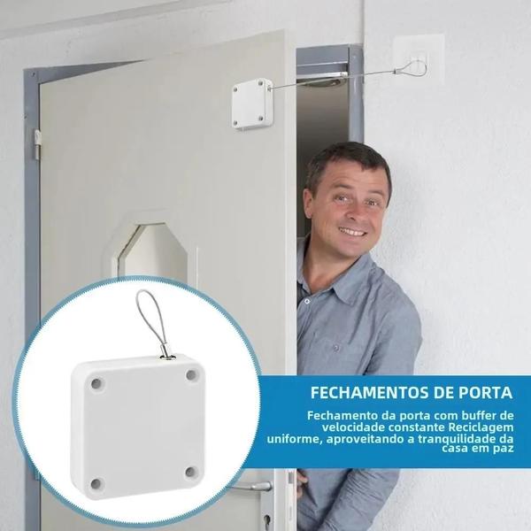 Imagem de Fechadura de Porta Automática Sem Perfuração - Ajustável com Cabo de Tração