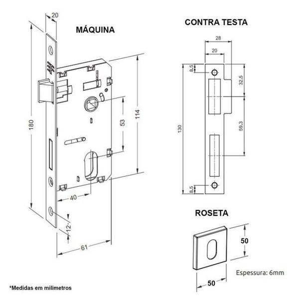 Imagem de Fechadura de Porta Externa 740/777 Quadrada Inox Cromada 3F