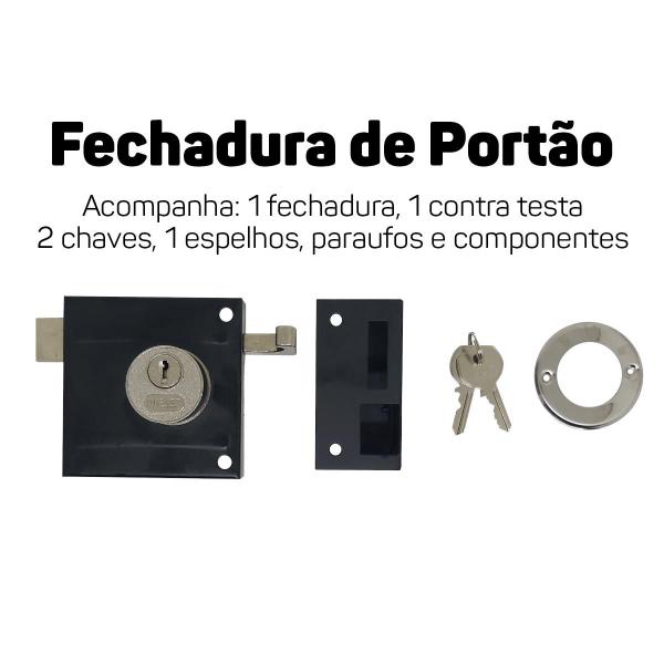 Imagem de Fechadura De Portão Sobrepor 80mm Stam Preto 701/80 2 chaves