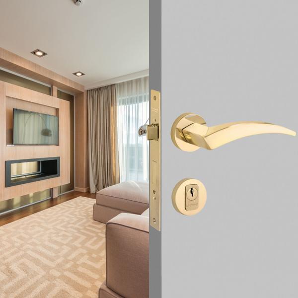 Imagem de Fechadura Design Flexa Externa 55mm Latão Polido Dourado Lockwell