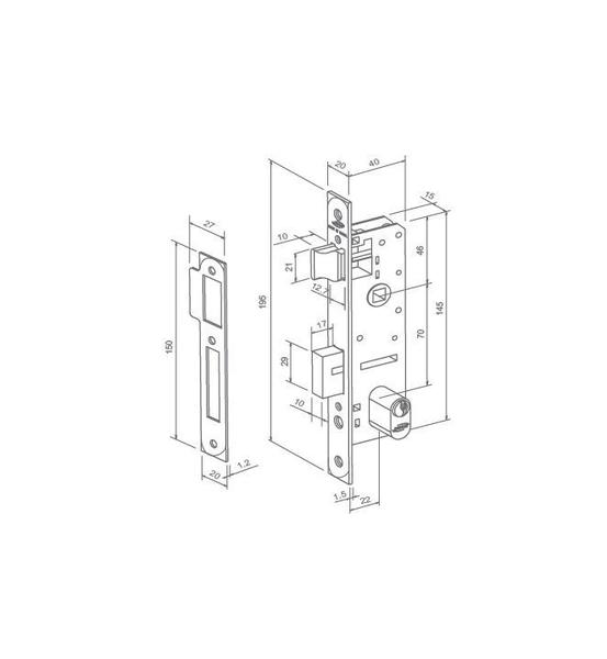 Imagem de Fechadura duna preta externa c/ cilindro porta aluminio aço madeira 1600 g49 broca 22 mm espelho serralheiro